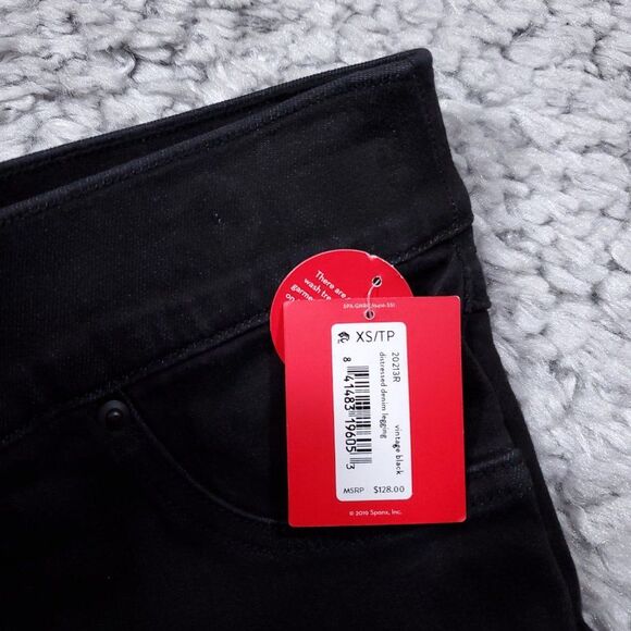 Spanx Vintage Distressed Ankle Skinny Jeans Black Pull On Denim Legging Size XS - Picture 6 of 12